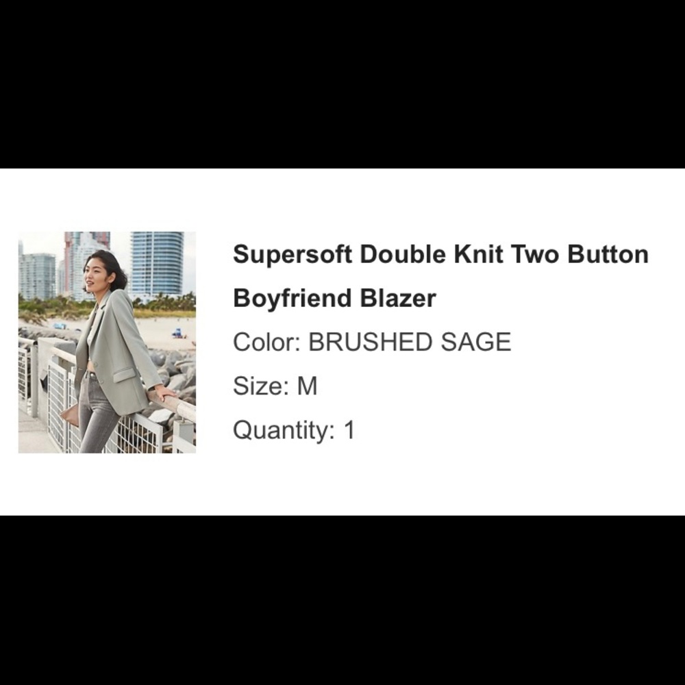 Supersoft Double Knit Two Button Boyfriend Blazer
Color: BRUSHED SAGE